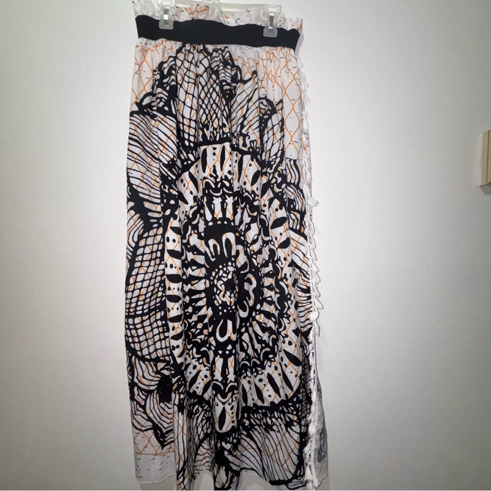 Boho Black and White Patterned Maxi Skirt